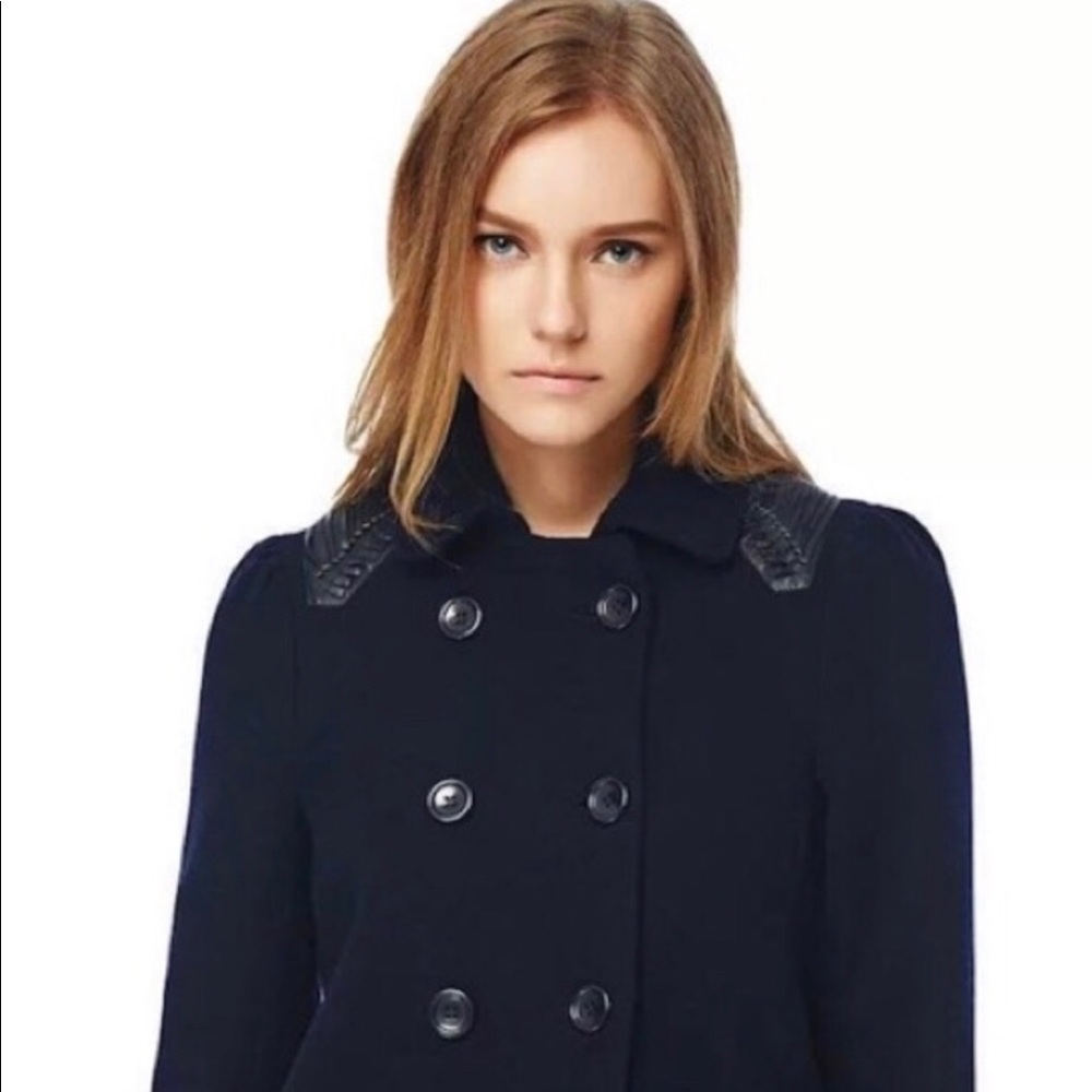 Maje wool jacket coat w real leather trim 36